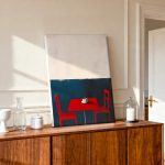 Koffiepauze in Rood, Bloemen & Stilleven schilderij aan de muur in interieur