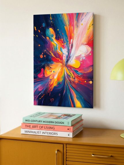 Kleurexplosie in beweging, Abstract & Modern schilderij aan de muur in interieur