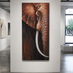 Olifant in close-up, Dieren schilderij aan de muur in interieur