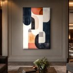 Geometrisch Spel in Terracotta, Abstract & Modern schilderij aan de muur in interieur