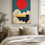 Rode Zon boven Skyline, Natuur & Landschap schilderij aan de muur in interieur