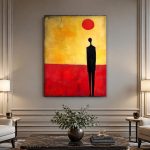 Silhouet onder Rode Zon, Mensen & Portretten schilderij aan de muur in interieur