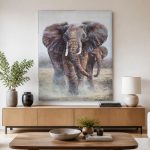 Olifanten in het Stof, Dieren schilderij aan de muur in interieur