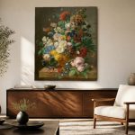 Boeket met Vogel (naar Jan van Os), Bloemen & Stilleven schilderij aan de muur in interieur