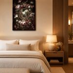 Bloemenkrans met Aap en Papegaai, Bloemen & Stilleven schilderij aan de muur in interieur