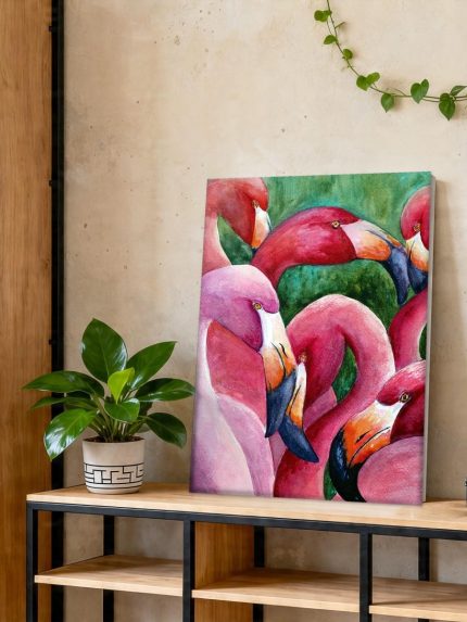 Flamingo's in close-up, Dieren schilderij aan de muur in interieur