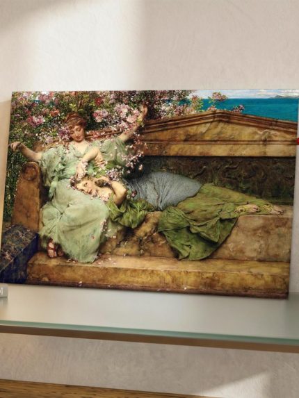 Rozenblaadjes bij Zee (naar Alma-Tadema), Mensen & Portretten schilderij aan de muur in interieur