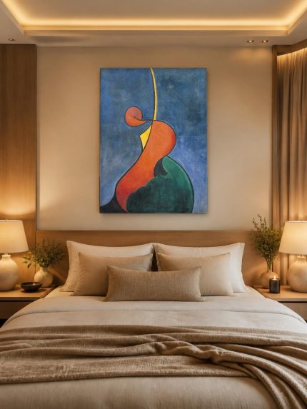 Organische Vormen in Blauw, Abstract & Modern schilderij aan de muur in interieur