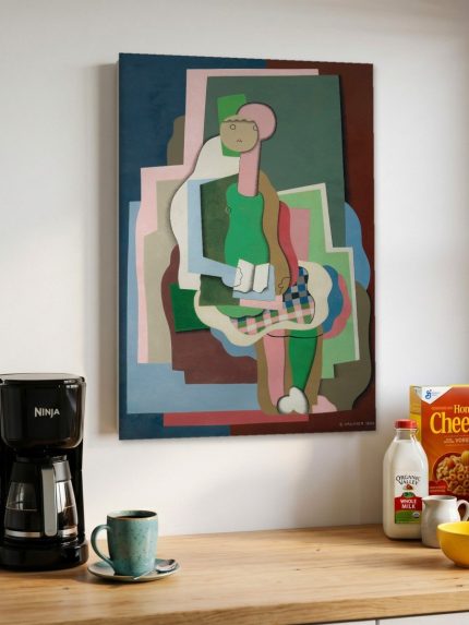 Lezende Vrouw in Kubistische Vormen (naar Valmier), Mensen & Portretten schilderij aan de muur in interieur