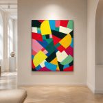 Geometrische Kleurexplosie, Abstract & Modern schilderij aan de muur in interieur