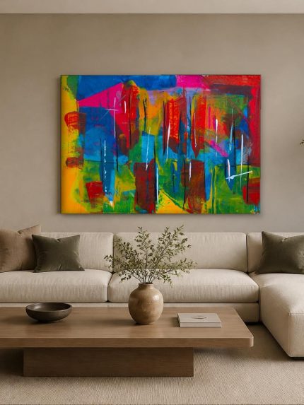 Kleurritme in Beweging, Abstract & Modern schilderij aan de muur in interieur