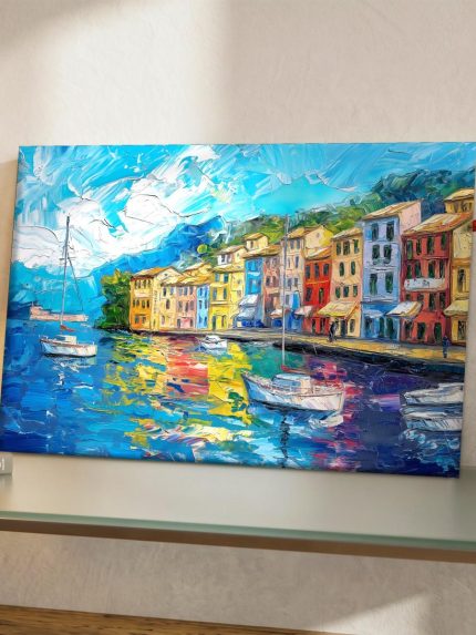 Haven van Portofino, Natuur & Landschap schilderij aan de muur in interieur