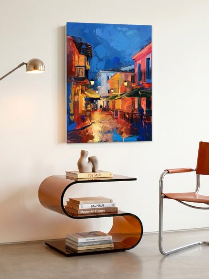 Avondstraatje in Zuid-Europa, Steden & Skylines schilderij aan de muur in interieur