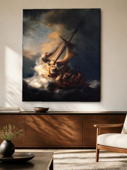Storm op het Meer van Galilea, Natuur & Landschap schilderij aan de muur in interieur