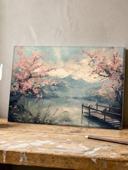 Kersenbloesem bij het Bergmeer, Bloemen & Stilleven schilderij aan de muur in interieur