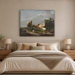Kudde schapen (naar Verboeckhoven), Dieren schilderij aan de muur in interieur