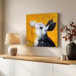 Konijn met Paardenbloem, Dieren schilderij aan de muur in interieur