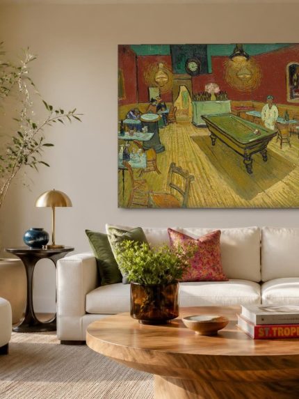 Het Nachtcafé (naar Van Gogh), Mensen & Portretten schilderij aan de muur in interieur