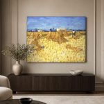 Korenveld met schoven (naar Van Gogh), Natuur & Landschap schilderij aan de muur in interieur