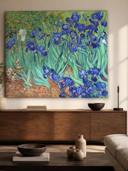 Irissen (naar Van Gogh), Bloemen & Stilleven schilderij aan de muur in interieur