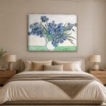 Irissen in Vaas (naar Van Gogh), Bloemen & Stilleven schilderij aan de muur in interieur
