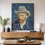 Zelfportret met Grijze Vilthoed (naar Van Gogh), Mensen & Portretten schilderij aan de muur in interieur