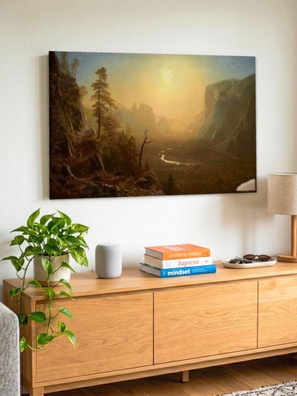 Yosemite Valley (naar Bierstadt), Natuur & Landschap schilderij aan de muur in interieur
