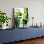 Groen Weefsel, Abstract & Modern schilderij aan de muur in interieur