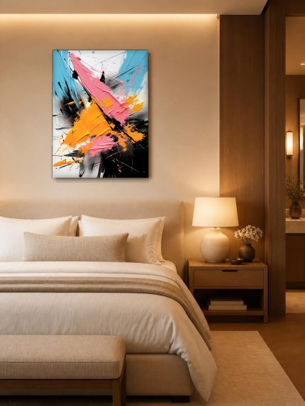Kleurexplosie in beweging, Abstract & Modern schilderij aan de muur in interieur