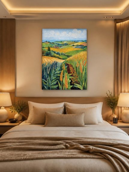 Korenvelden in Toscane, Natuur & Landschap schilderij aan de muur in interieur