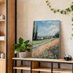 Klaprozenveld bij de Heuvels, Natuur & Landschap schilderij aan de muur in interieur