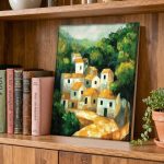 Zonnig Dorpje in het Bos, Natuur & Landschap schilderij aan de muur in interieur