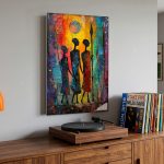 Drie Krijgers bij Zonsondergang, Mensen & Portretten schilderij aan de muur in interieur