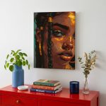 Vrouw in Goud en Turquoise, Mensen & Portretten schilderij aan de muur in interieur