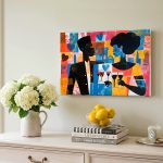 Toost tussen twee silhouetten, Mensen & Portretten schilderij aan de muur in interieur