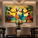 Dansende Vrouwen in Kleurrijke Jurken, Mensen & Portretten schilderij aan de muur in interieur