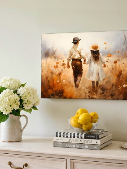 Wandeling door het Gouden Veld, Mensen & Portretten schilderij aan de muur in interieur