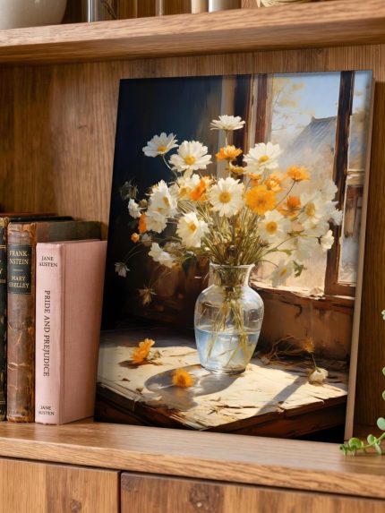 Zonnig Boeket bij het Venster, Bloemen & Stilleven schilderij aan de muur in interieur