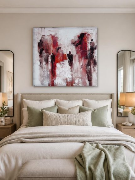 Wandelende Schimmen in Rood, Mensen & Portretten schilderij aan de muur in interieur