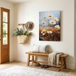 Witte veldbloemen in herfsttinten, Bloemen & Stilleven schilderij aan de muur in interieur