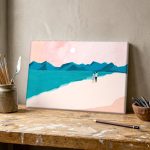 Samen aan de Kust bij Zonsondergang, Natuur & Landschap schilderij aan de muur in interieur