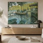 La Grenouillère (naar Monet), Natuur & Landschap schilderij aan de muur in interieur