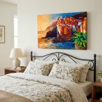 Kustdorp op de Rotsen, Natuur & Landschap schilderij aan de muur in interieur
