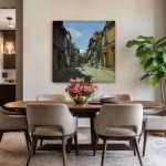 Straatgezicht in Honfleur (naar Monet), Steden & Skylines schilderij aan de muur in interieur