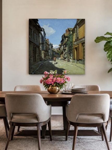 Straatgezicht in Honfleur (naar Monet), Steden & Skylines schilderij aan de muur in interieur