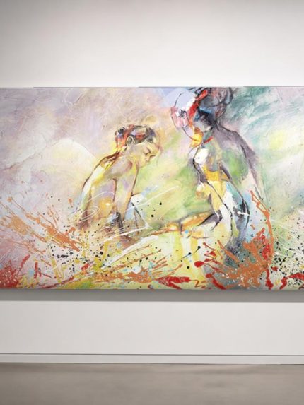 Stille Ontmoeting in Kleur, Mensen & Portretten schilderij aan de muur in interieur