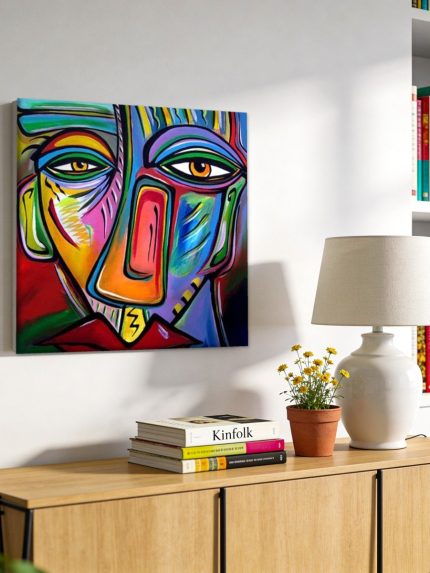 Kleurrijk Gezicht, Mensen & Portretten schilderij aan de muur in interieur