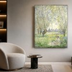 Vrouw onder de Wilgen (naar Monet), Natuur & Landschap schilderij aan de muur in interieur