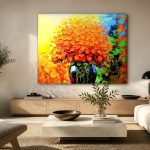 Vurig Boeket in Vaas, Bloemen & Stilleven schilderij aan de muur in interieur