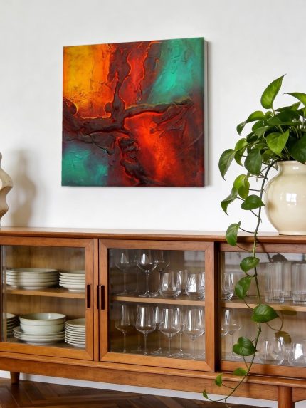 Vurige Vertakking, Abstract & Modern schilderij aan de muur in interieur